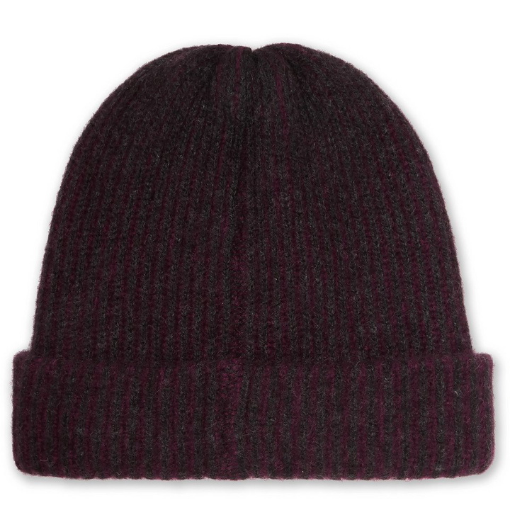 Photo: The Elder Statesman - Watchman Striped Ribbed Cashmere Beanie - Burgundy