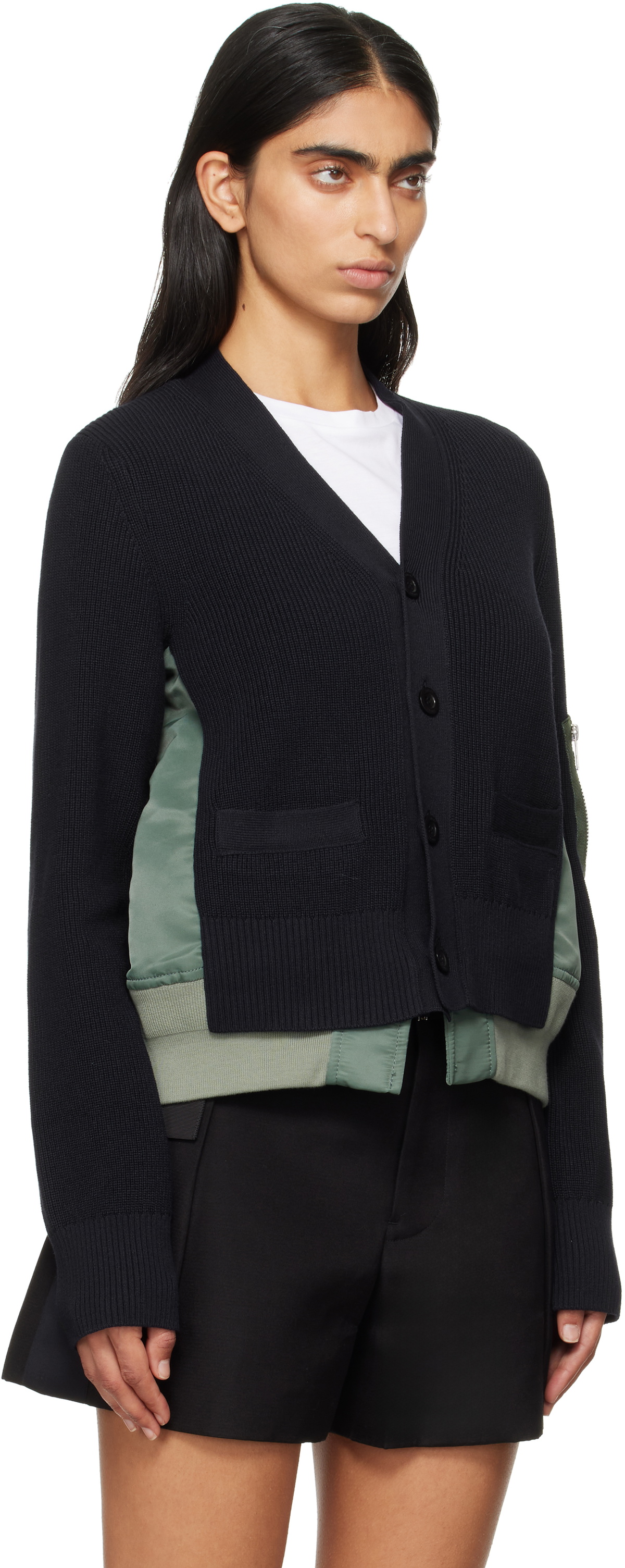 sacai Navy & Khaki Nylon Twill x Knit Cardigan Sacai