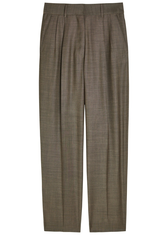 Photo: Blaze Milano Fox Pleated Straight-leg Wool-blend Trousers Brown