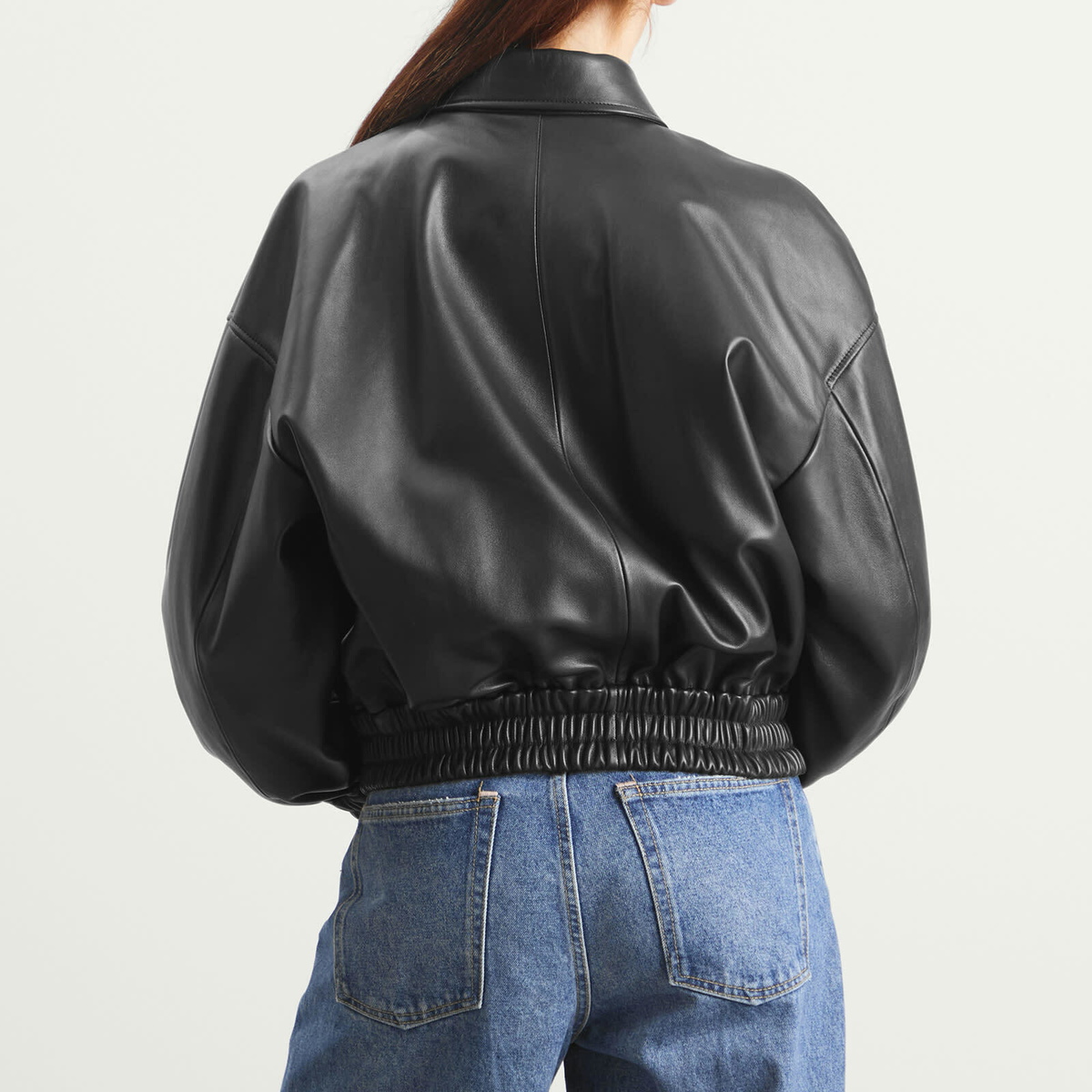 Jil Sander Women's Leather Bomber Jacket in Black