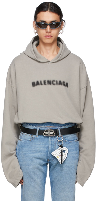 Photo: Balenciaga Grey Blurry Logo Hoodie