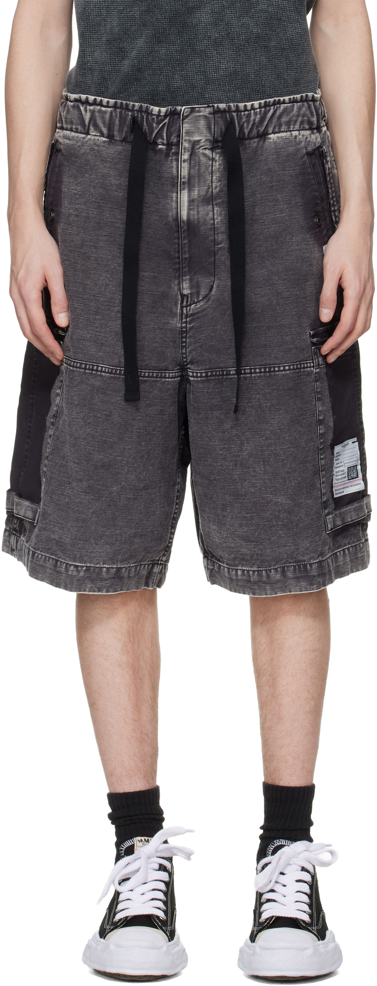 Maison MIHARA YASUHIRO Black Cotton Satin Cargo Shorts