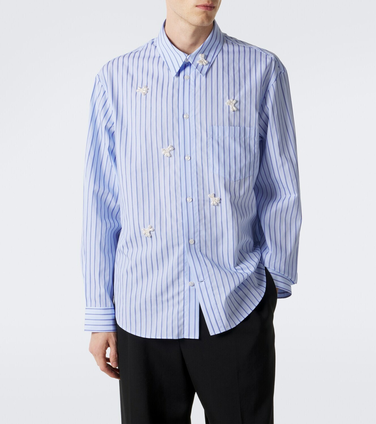 Simone Rocha Embellished striped cotton poplin shirt