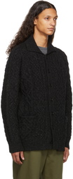 Junya Watanabe Black Cableknit Collared Cardigan