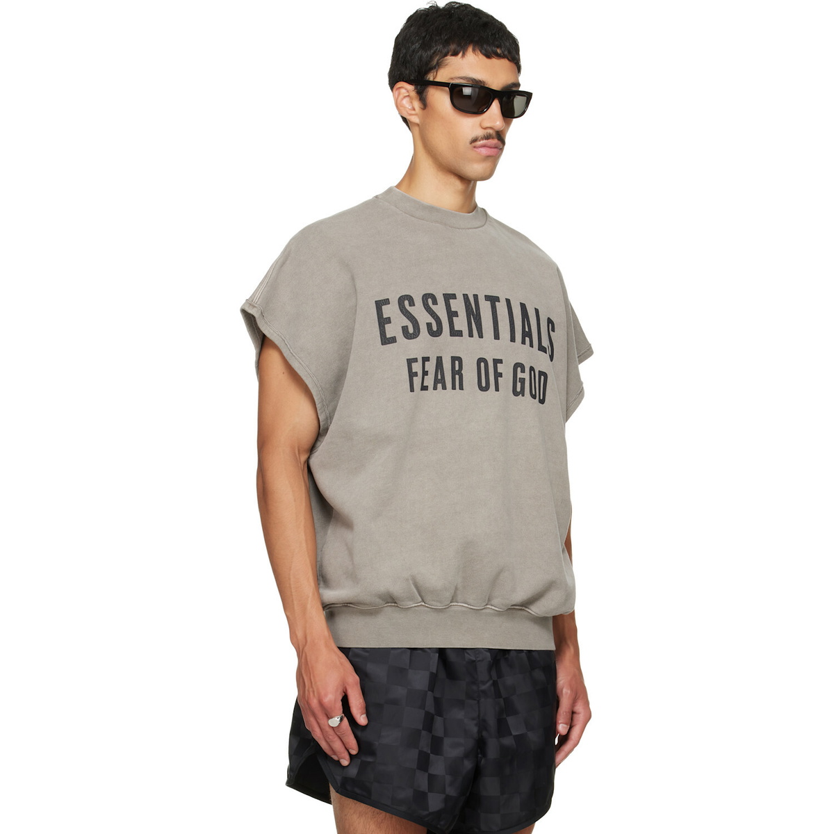 Fear of God ESSENTIALS Gray Relaxed Fleece Cutoff Sweatshirt