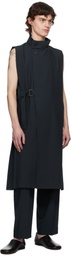 132 5. ISSEY MIYAKE Navy Flat Tuck Coat