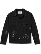 Story Mfg. - Snack Embroidered Printed Organic Cotton and Linen-Blend Shirt - Black