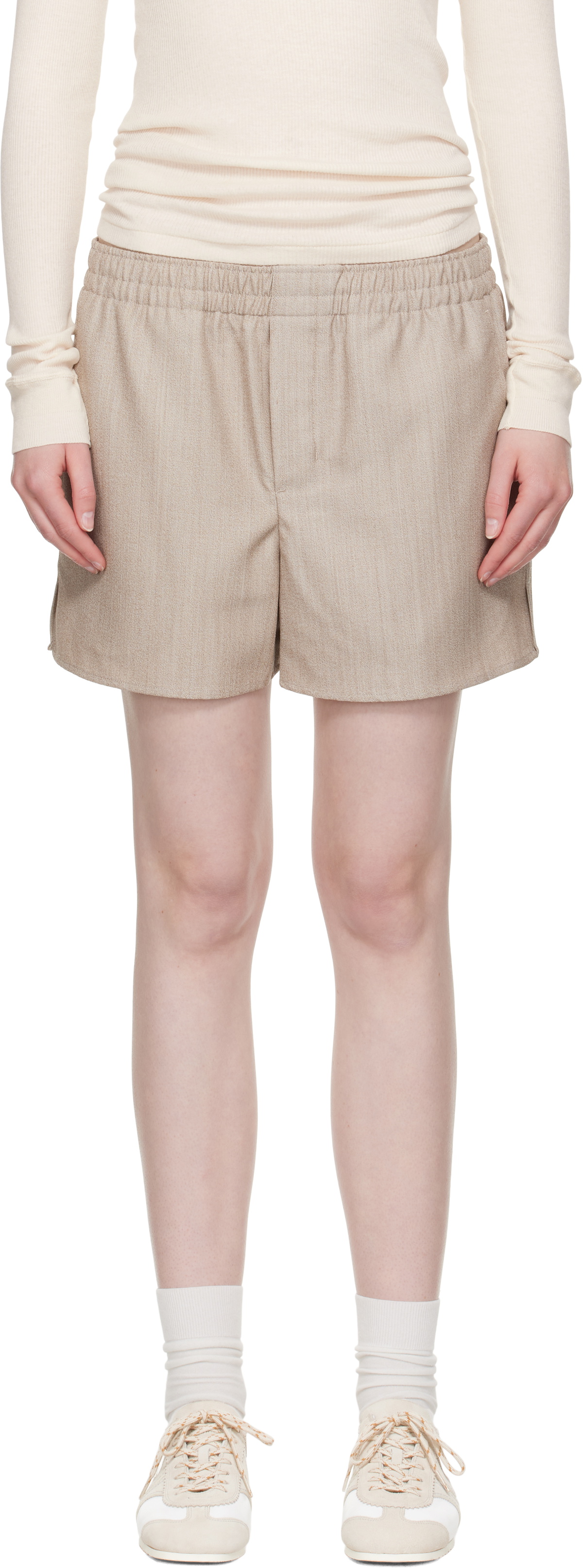 AMI Paris Beige Wool Elasticated Shorts