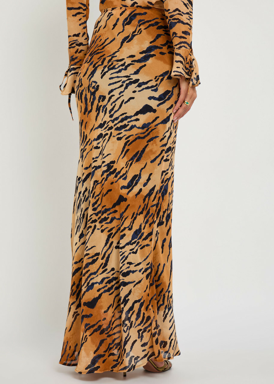 Never Fully Dressed Dorris Tiger-print Chiffon Maxi Skirt Brown