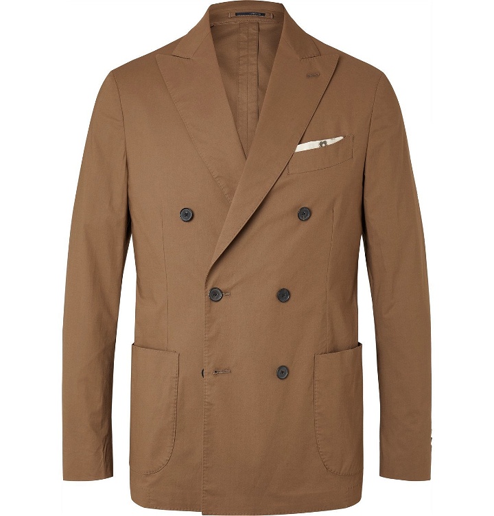 Photo: Lardini - Unstructured Double-Breasted Cotton-Blend Poplin Suit Jacket - Brown