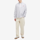 AMI Paris Men's Heart Striped Button Down Oxford Shirt in Black/Natural White