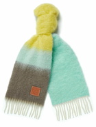 Loewe - Logo-Appliquéd Fringed Striped Mohair-Blend Scarf