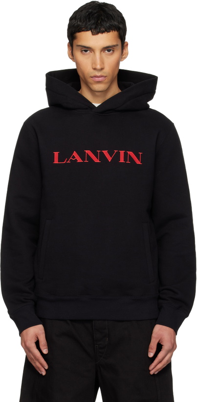 Photo: Lanvin Black 'Lanvin' Embroidered Cotton Hoodie