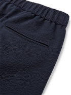 GIORGIO ARMANI - Tapered Stretch-Virgin Wool Seersucker Drawstring Trousers - Blue