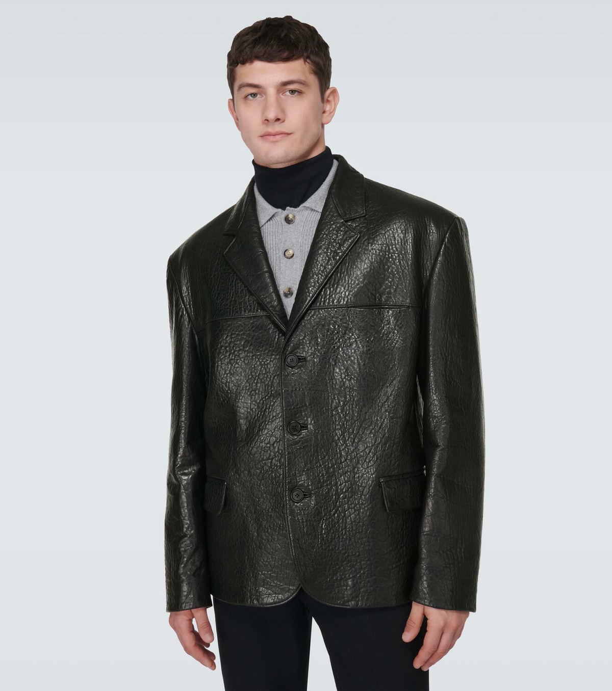 レザージャケット・コート PRADA SINGLE-BREASTED SHINY NAPPA COAT Prada 100% Leather Single-Breasted Long-Sleeved Men's Trench