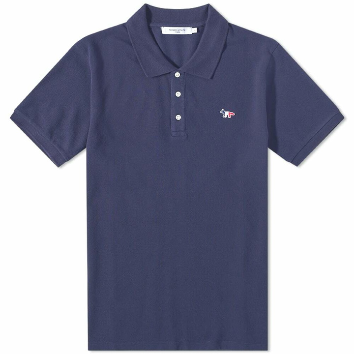 Photo: Maison Kitsuné Men's Tricolour Fox Polo Shirt in Navy