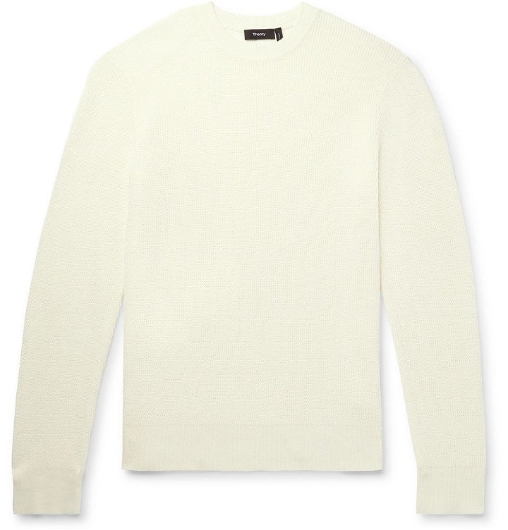 Photo: Theory - Davies Textured-Knit Linen-Blend Sweater - White