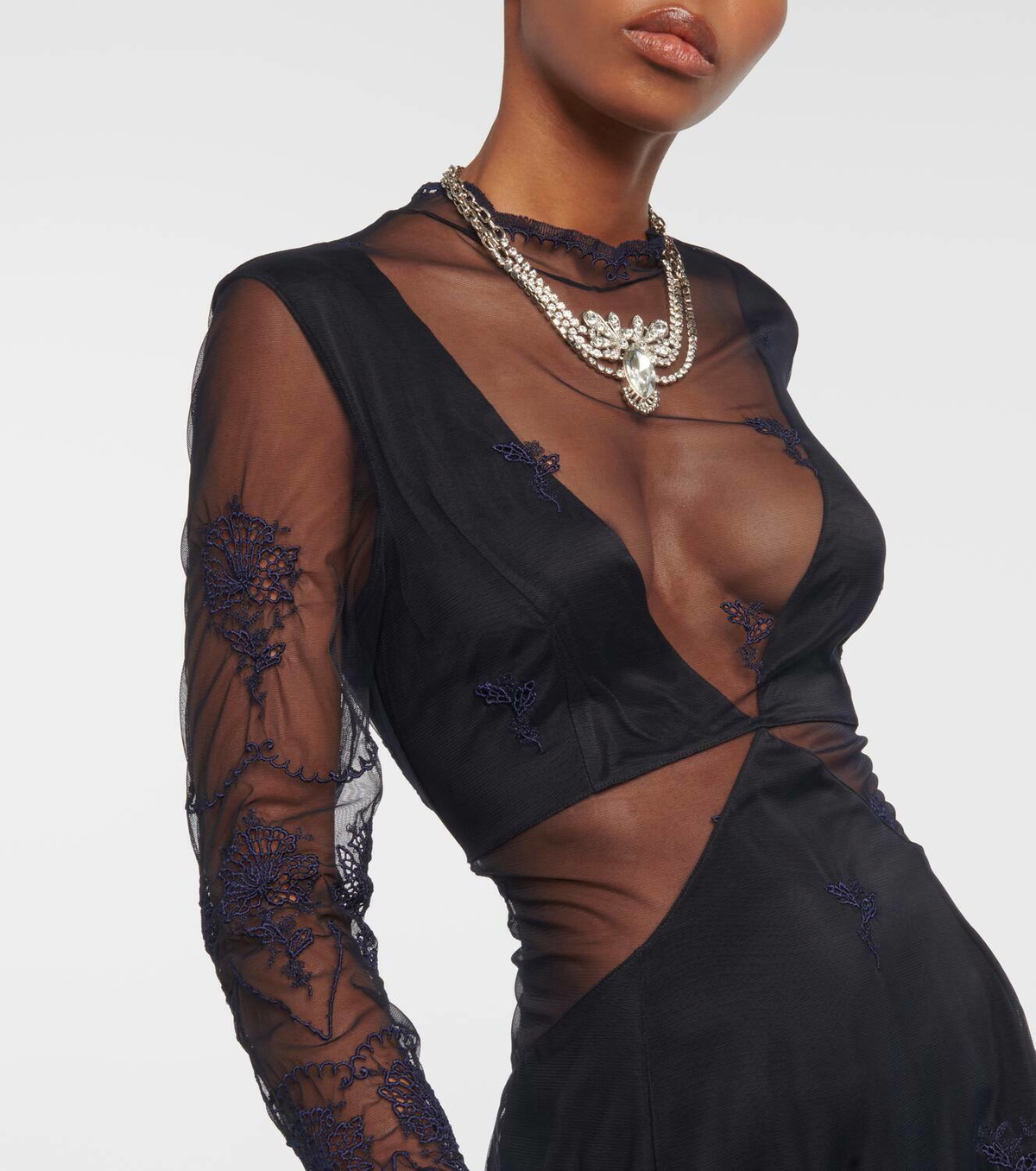 Rabanne Satin and lace cutout maxi dress Paco Rabanne Rabanne Satin and lace cutout maxi dress Paco Rabanne