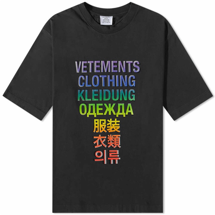 Photo: Vetements Men's Translation T-Shirt in Black/Rainbow