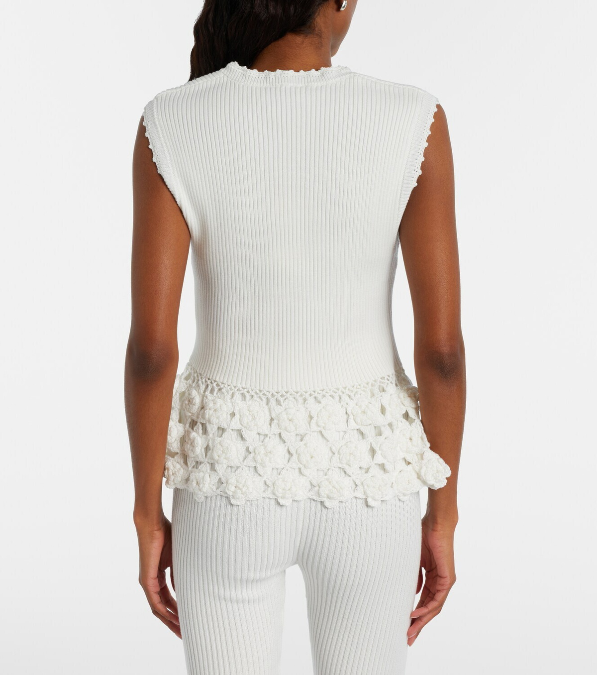 Ganni Crochet-trimmed ribbed cotton-blend top