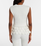 Ganni Crochet-trimmed ribbed cotton-blend top