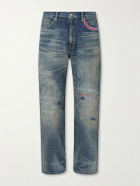 Neighborhood - Savage Straight-Leg Bead-Embellished Distressed Jeans - Blue