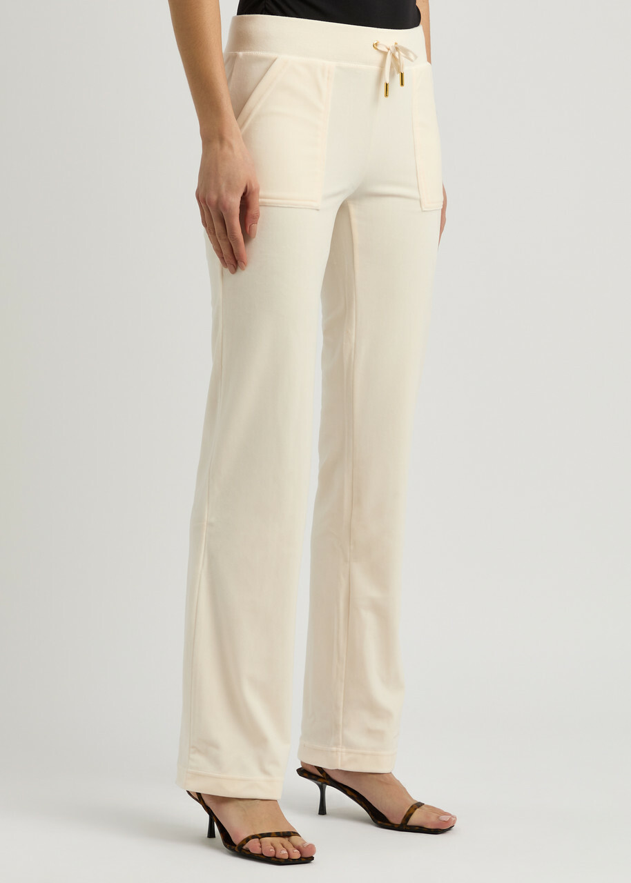 Juicy Couture Del Ray Logo-embroidered Velour Sweatpants Cream