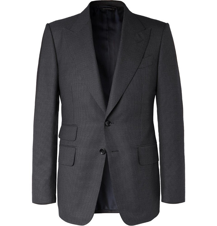 Photo: TOM FORD - Navy Shelton Slim-Fit Puppytooth Wool Suit Jacket - Navy