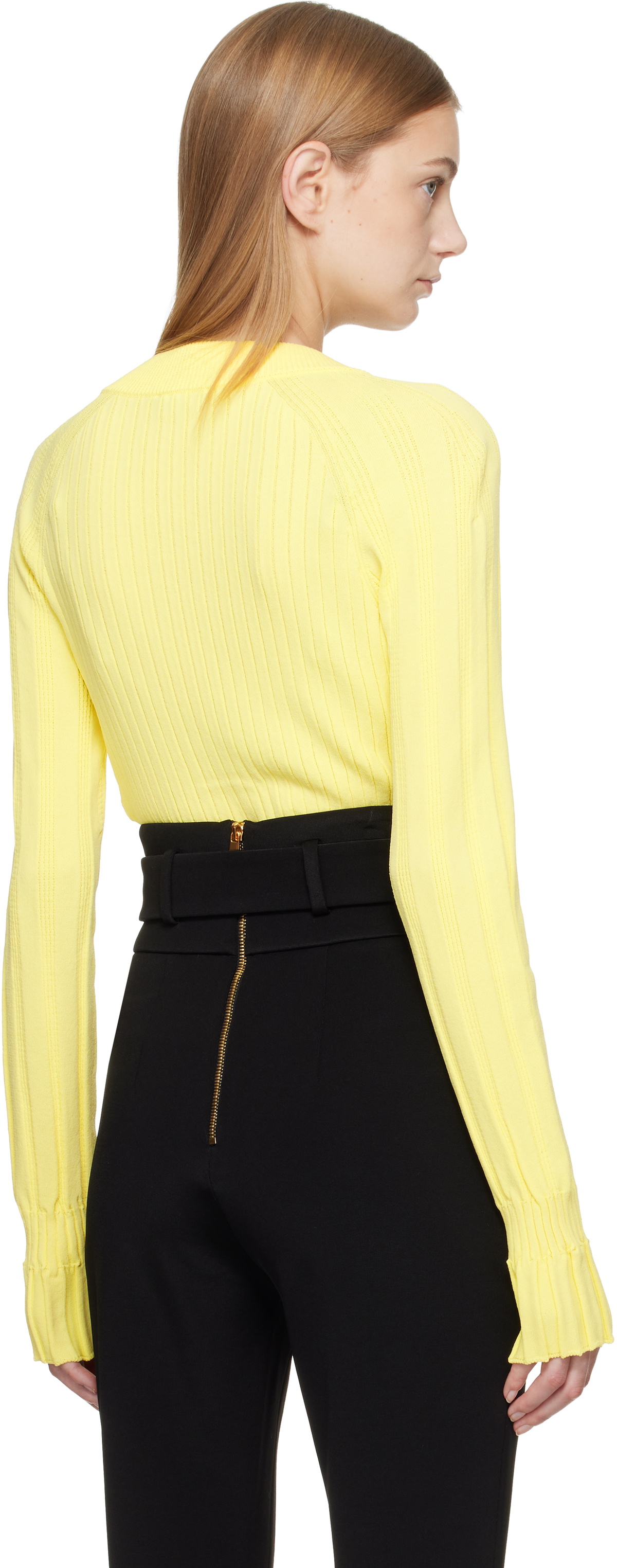 Balmain Yellow Buttoned V-Neck Light Knit Cardigan