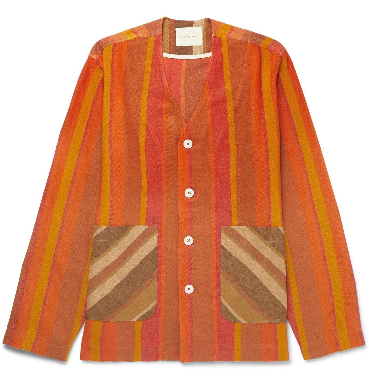 Nicholas Daley - Striped Cotton-Blend Canvas Cardigan - Orange