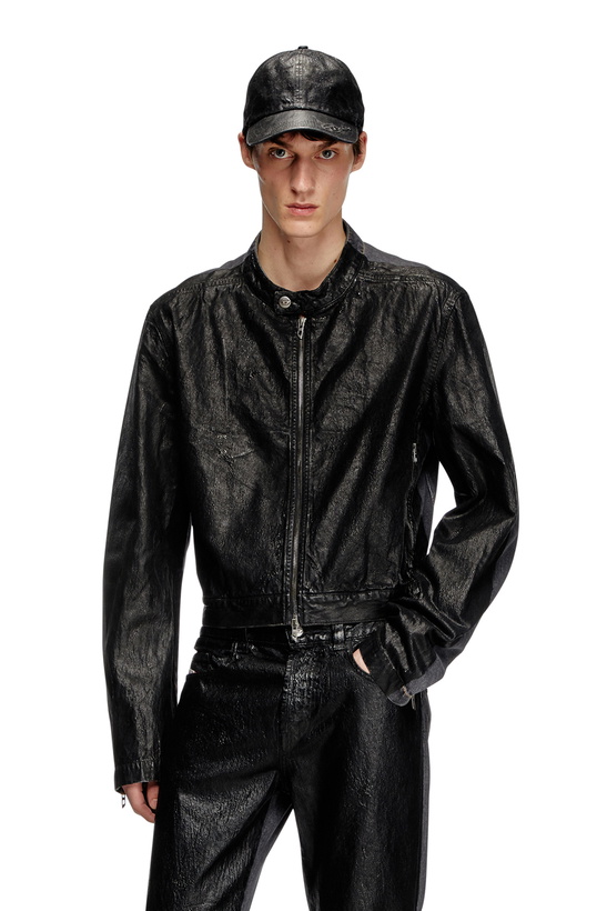 Photo: Diesel Denim moto jacket with coated front - Denim Jackets - Unisex - Black