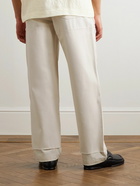 AIREI - Straight-Leg Distressed Panelled Cotton-Twill Trousers - Neutrals