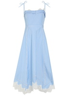 Simkhai Avaleigh Striped Lace-trim Cotton Midi Dress Blue