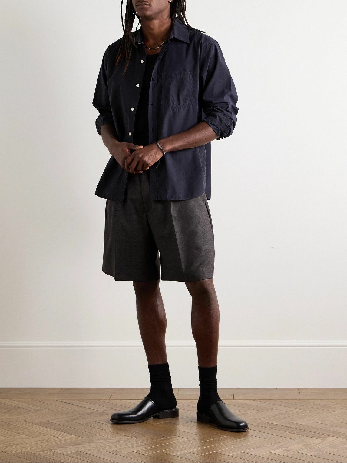 【massnoun】22SS★ WOOL BLENDED WIDE TUCK SHORT PANTS Maverick Tech Chino Short