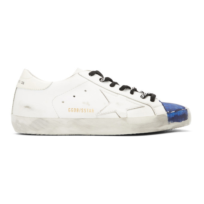 Photo: Golden Goose White and Blue Stripe Superstar Sneakers