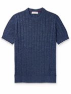 Brunello Cucinelli - Contrast-Tipped Linen and Cotton-Blend T-Shirt - Blue