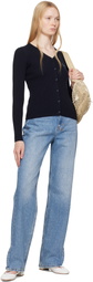 Maison Kitsuné Navy Baby Fox Patch Fine Ribbed Cardigan