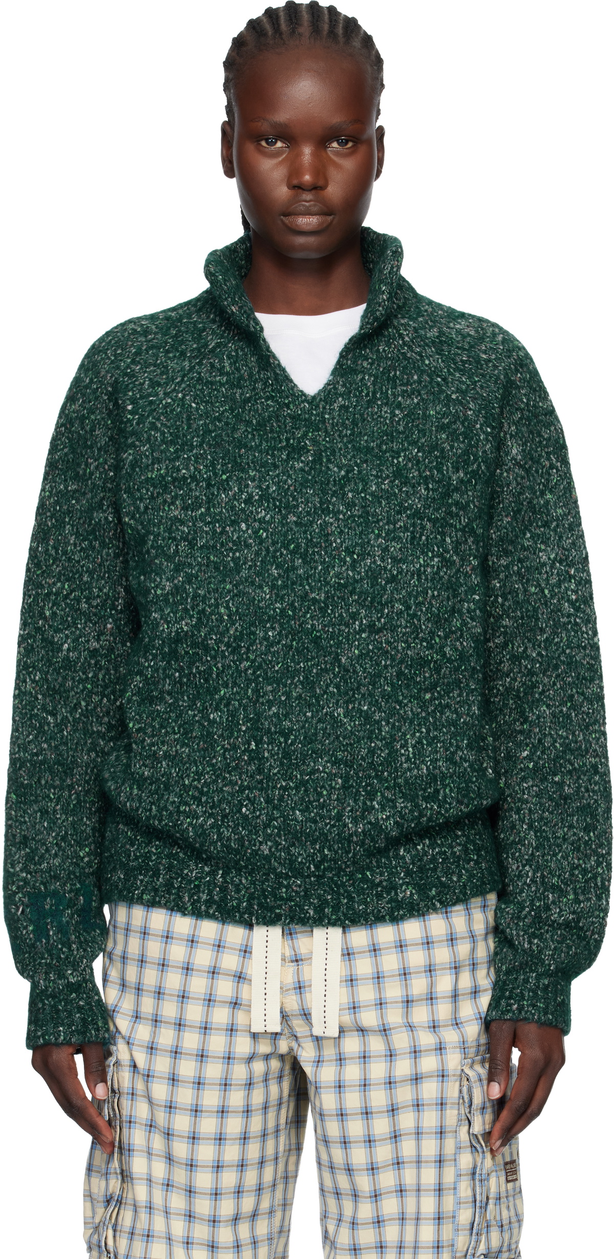 ERL Green Slit Neck Alpaca Polo