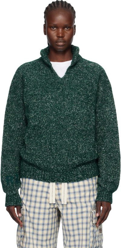 Photo: ERL Green Slit Neck Alpaca Polo
