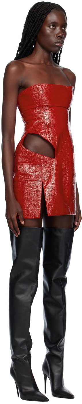 Feben Red Slit Faux-Leather Minidress