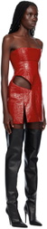 Feben Red Slit Faux-Leather Minidress