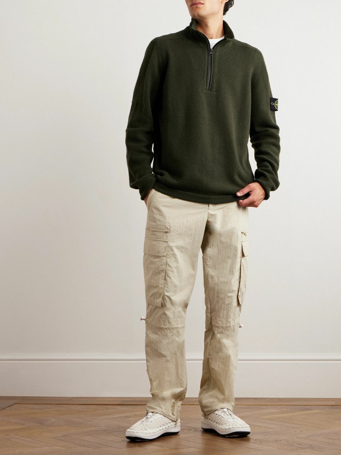 STONE  wool half zip sweater 確実正規品 Stone Island - Logo-Appliquéd Wool-Blend Half-Zip Sweater - Green