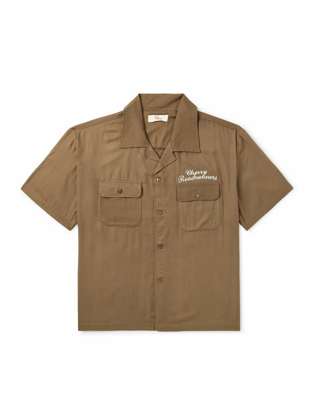 Photo: Cherry Los Angeles - Roadrunner Camp-Collar Embroidered TENCEL™-Twill Shirt - Brown