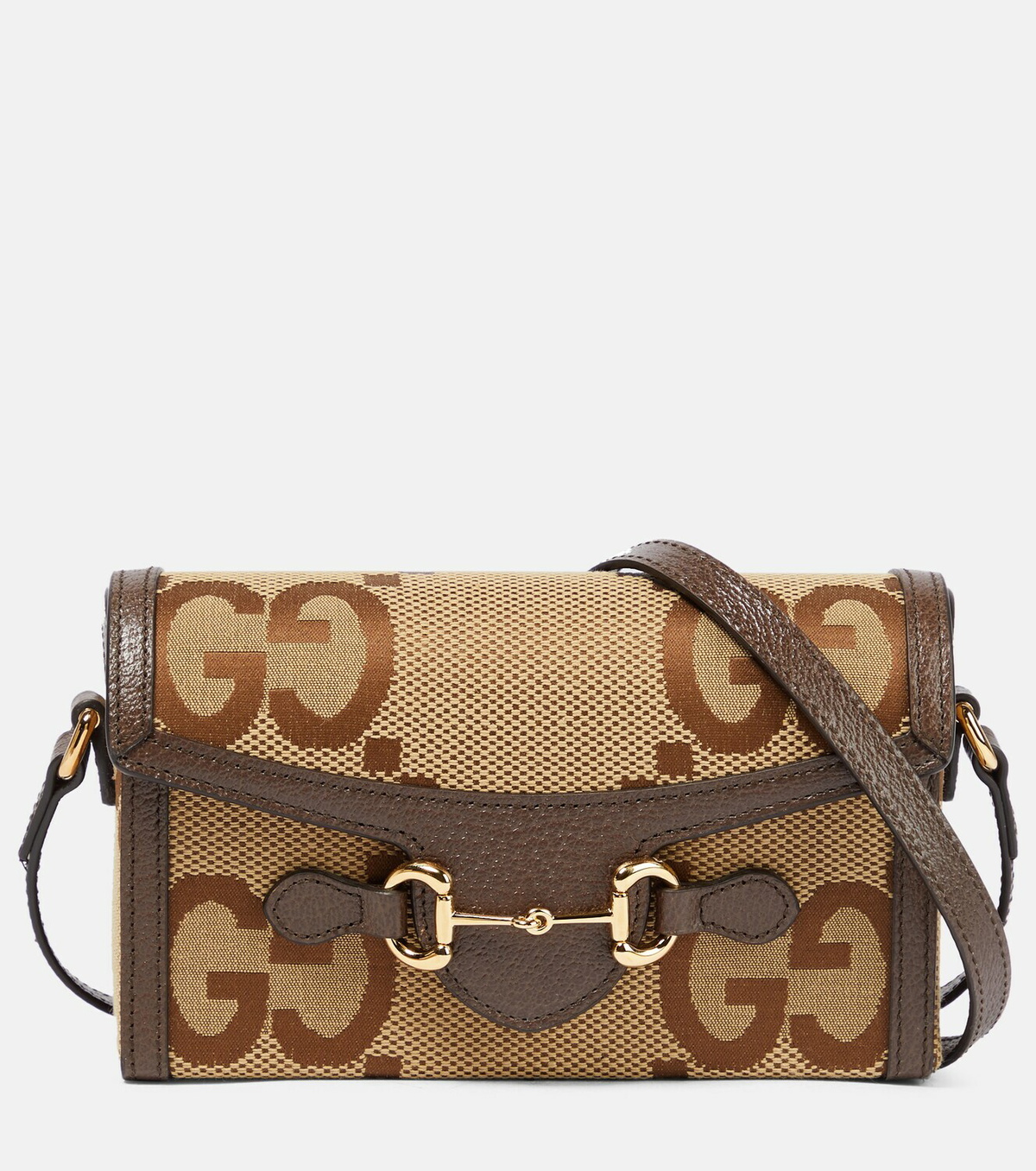 Gucci Horsebit 1955 jumbo GG mini bag in camel and ebony canvas