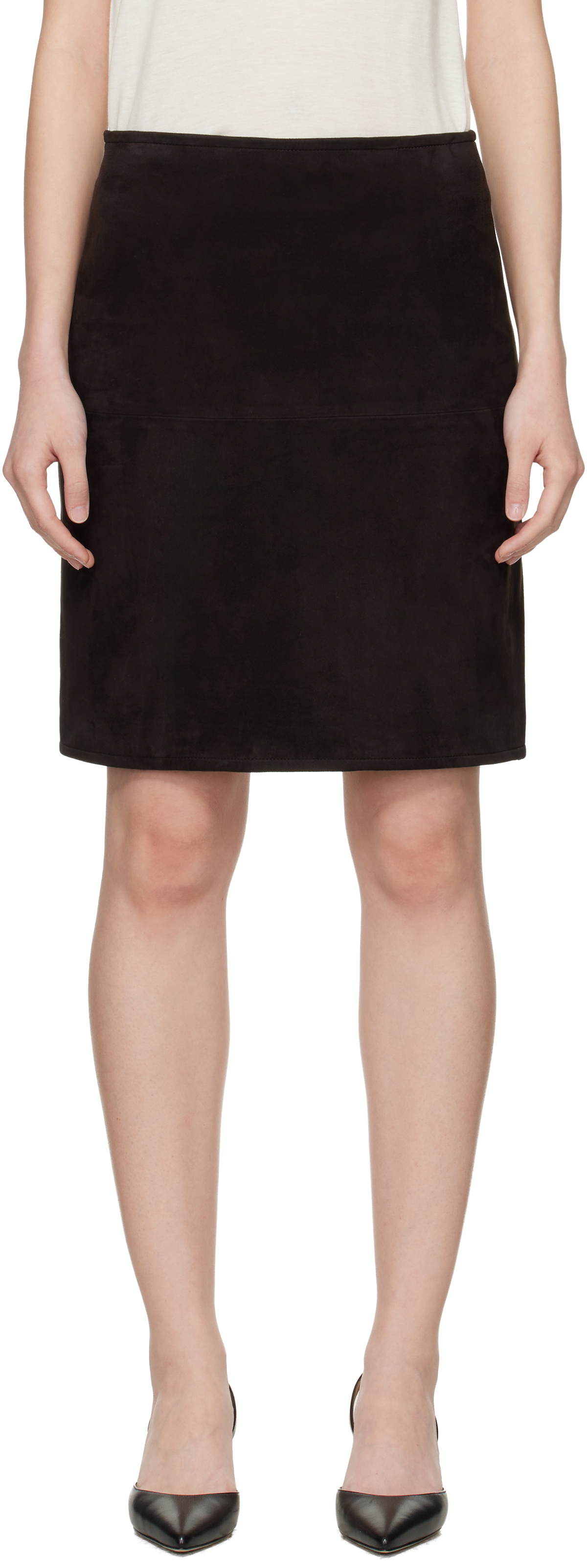 Loulou de Saison Brown Engel Suede Pencil Midi Skirt