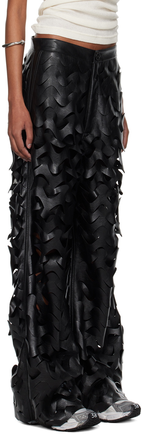 LU'U DAN Black Laser Cut Faux-Leather Pants