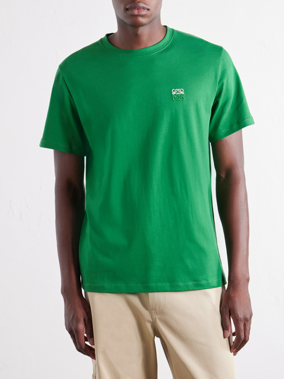 LOEWE - Anagram-Embroidered Cotton-Jersey T-Shirt - Green