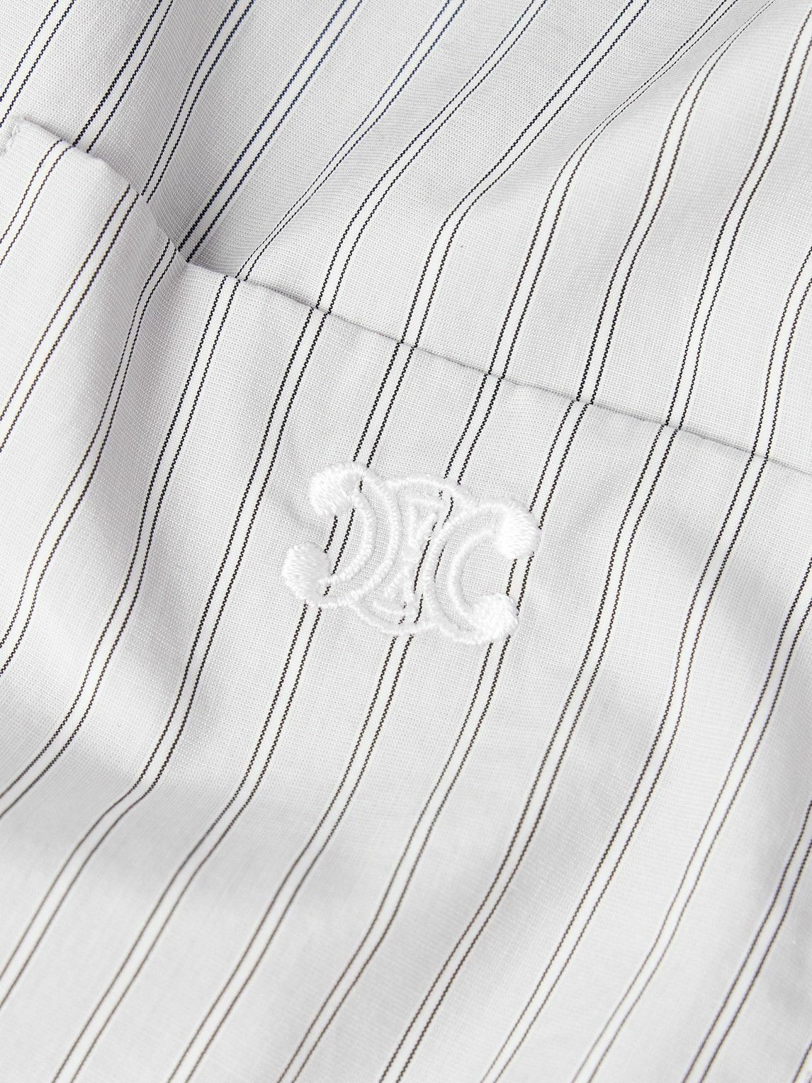 CELINE - Logo-Embroidered Striped Cotton-Poplin Shirt - Gray