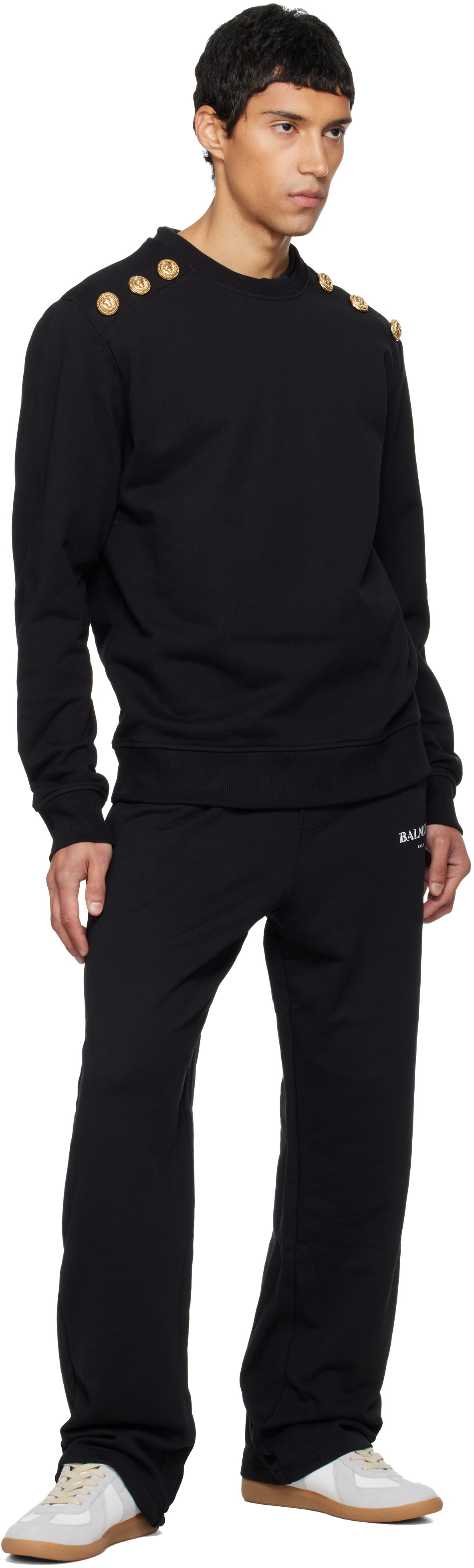 Balmain Black Chain Lion Buttons Sweatshirt