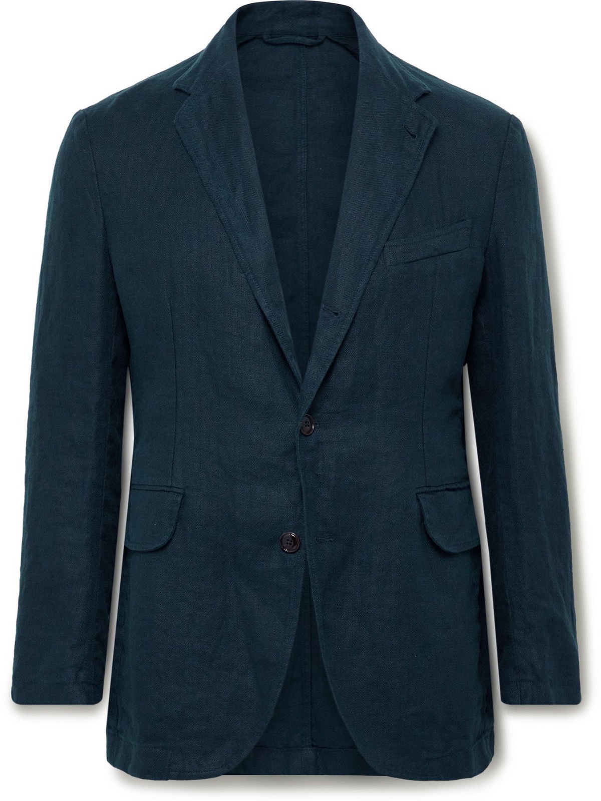 Photo: MAN 1924 - Kennedy Unstructured Herringbone Linen Suit Jacket - Blue